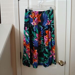 Vintage 80s Promises Promises Tropical Floral Midi Skirt M Dopamine Dressing